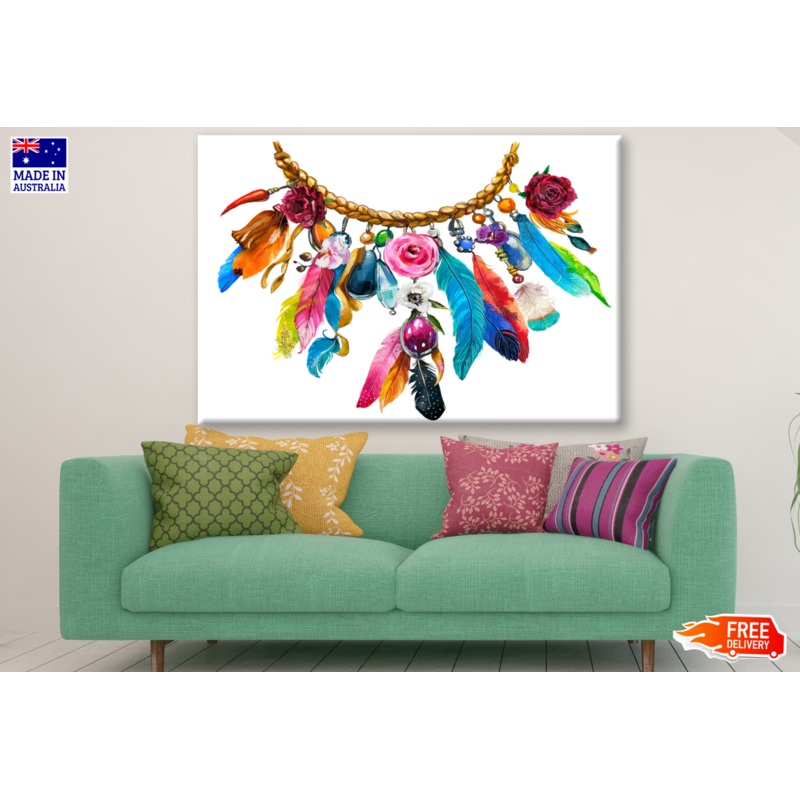 Watercolor Floral Necklace with Feathers Painting Print 100% Australian Made