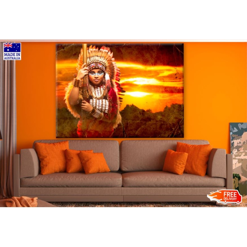 Woman with Feather Headdress Photograph Print 100% Australian Made