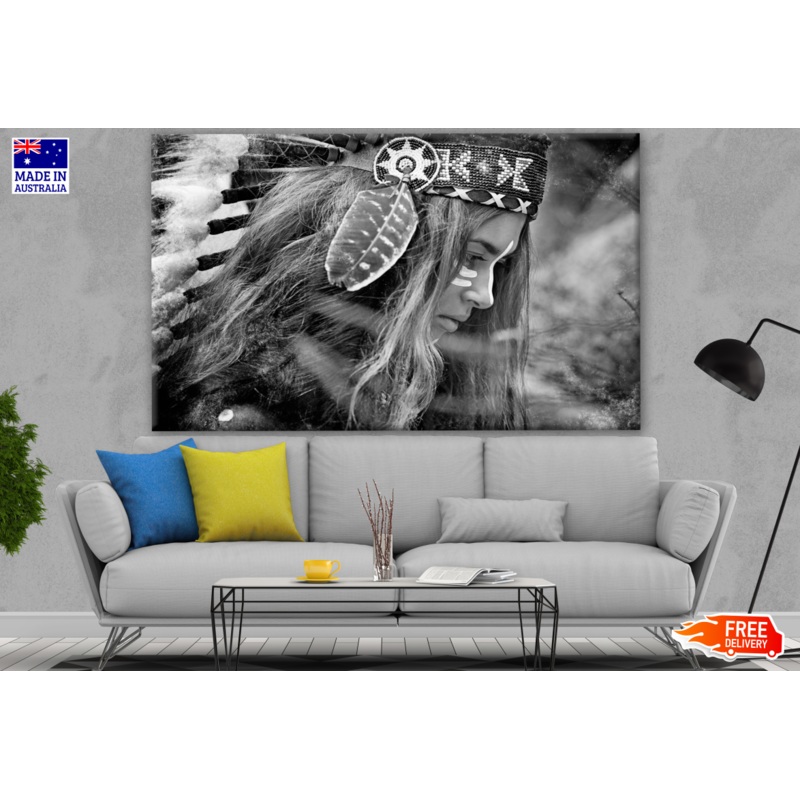 Young Indian Warrior Girl With Feather Headdress Portrait Photograph Print 100% Australian Made