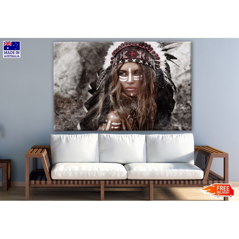 Young Indian Warrior With Feather Headdress Photograph Print 100% Australian Made