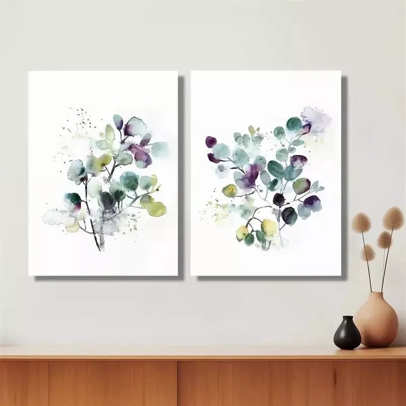 2pcs Abstract Eucalyptus & Floral Watercolor Canvas Framed 50x75cm - High Quality Print 100% Australian Made Wall Canvas Ready to Hang