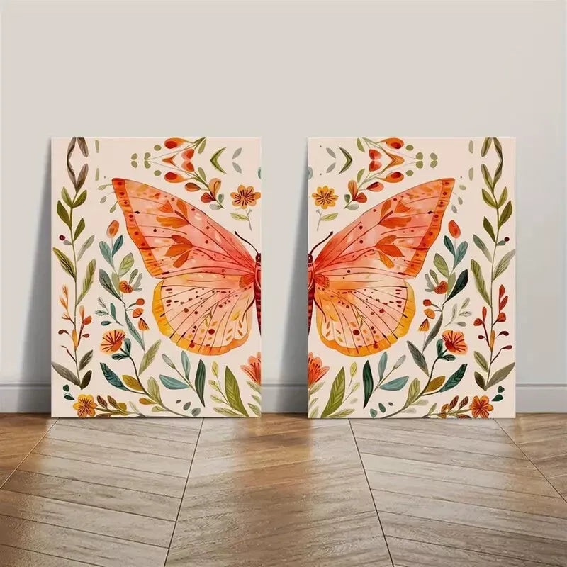 2pcs Butterfly And Flower Combination, Butterfly Canvas Framed 50x75cm - High Quality Print 100% Australian Made Wall Canvas Ready to Hang