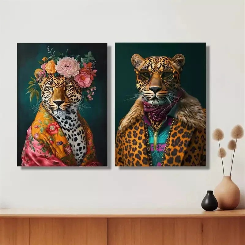 2pcs Decorative Painting, Leopard Canvas Framed 50x75cm - High Quality Print 100% Australian Made Wall Canvas Ready to Hang