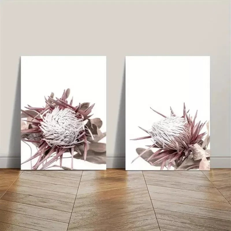 2pcs Decorative Painting, Protea Print, Beige Cream Plant Canvas Framed 50x75cm - High Quality Print 100% Australian Made Wall Canvas Ready to Hang