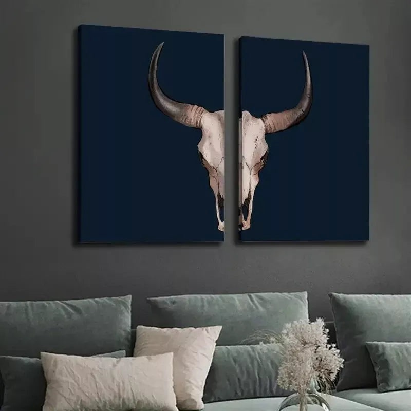 2pcs Decorative Painting, Skull Artwork, Southwest Desert Cowboy Canvas Framed 50x75cm - High Quality Print 100% Australian Made Wall Canvas Ready to Hang