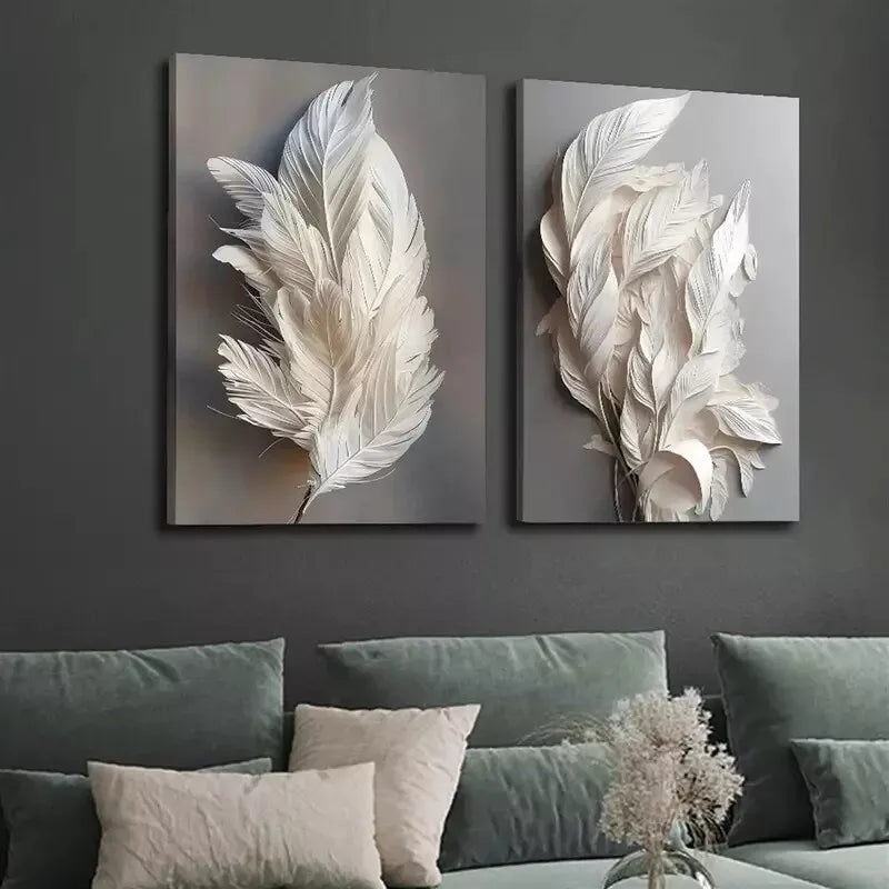 2pcs Decorative Painting, White Feather Artwork Canvas Framed 50x75cm - High Quality Print 100% Australian Made Wall Canvas Ready to Hang