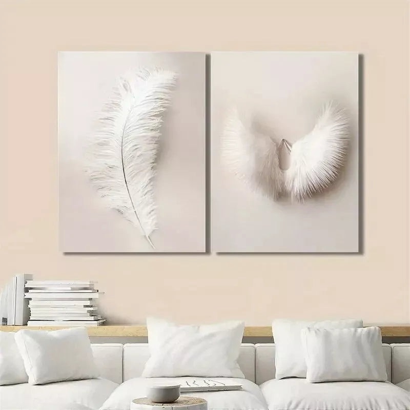 2pcs Decorative Painting, White Wings Canvas Framed 50x75cm - High Quality Print 100% Australian Made Wall Canvas Ready to Hang