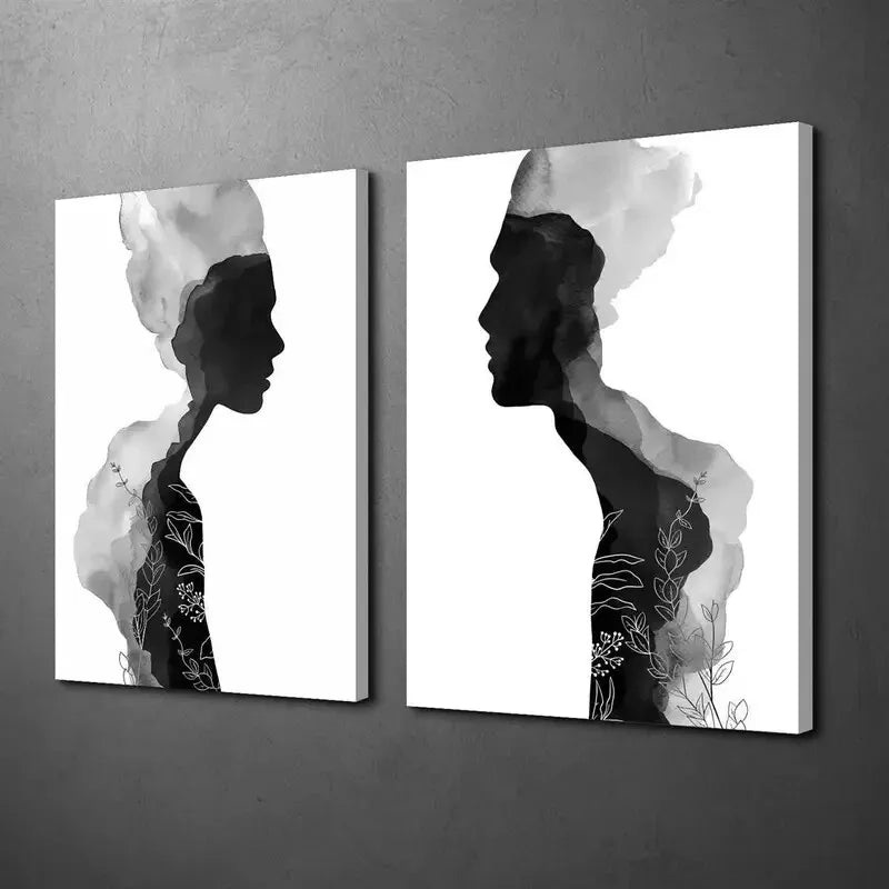 2pcs He And She, Minimalist Beige Abstract Decorative Painting Canvas Framed 50x75cm - High Quality Print 100% Australian Made Wall Canvas Ready to Hang