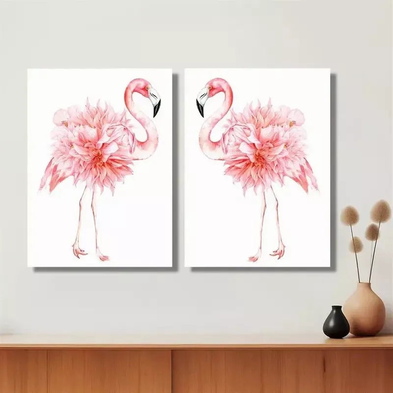 2pcs Minimalism, Flamingo Art, Watercolor Painting Canvas Framed 50x75cm - High Quality Print 100% Australian Made Wall Canvas Ready to Hang