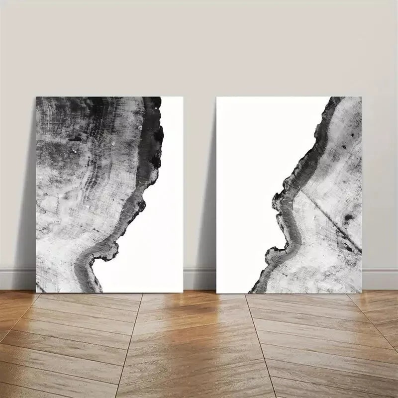 2pcs Modern Nordic Tree Rings Elegant Black & White Abstract Canvas Framed 50x75cm - High Quality Print 100% Australian Made Wall Canvas Ready to Hang