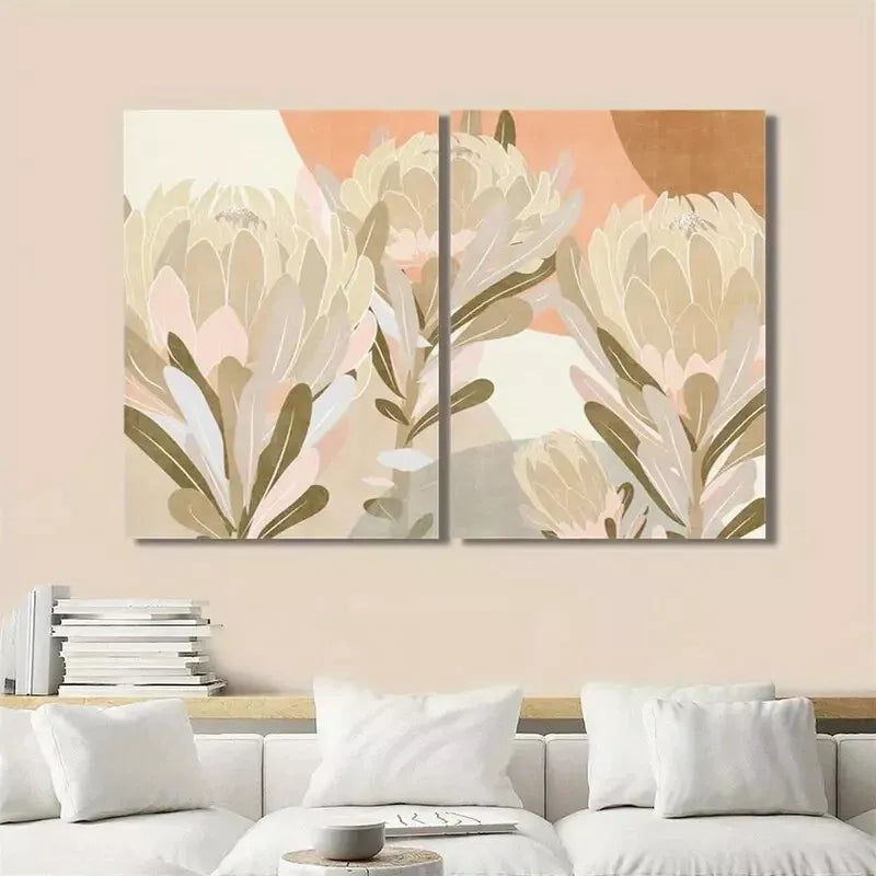 2pcs Neutral Abstract Art Flowers, Blooming Flowers Canvas Framed 50x75cm - High Quality Print 100% Australian Made Wall Canvas Ready to Hang
