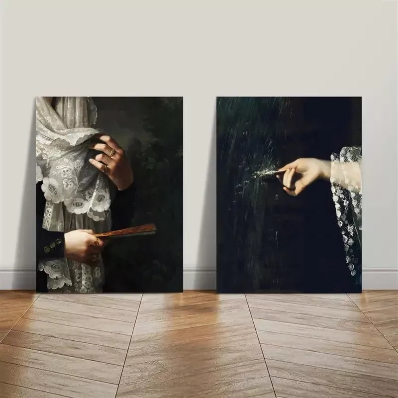2pcs Painting, Melancholic Vintage Portraiture Canvas Framed 50x75cm - High Quality Print 100% Australian Made Wall Canvas Ready to Hang