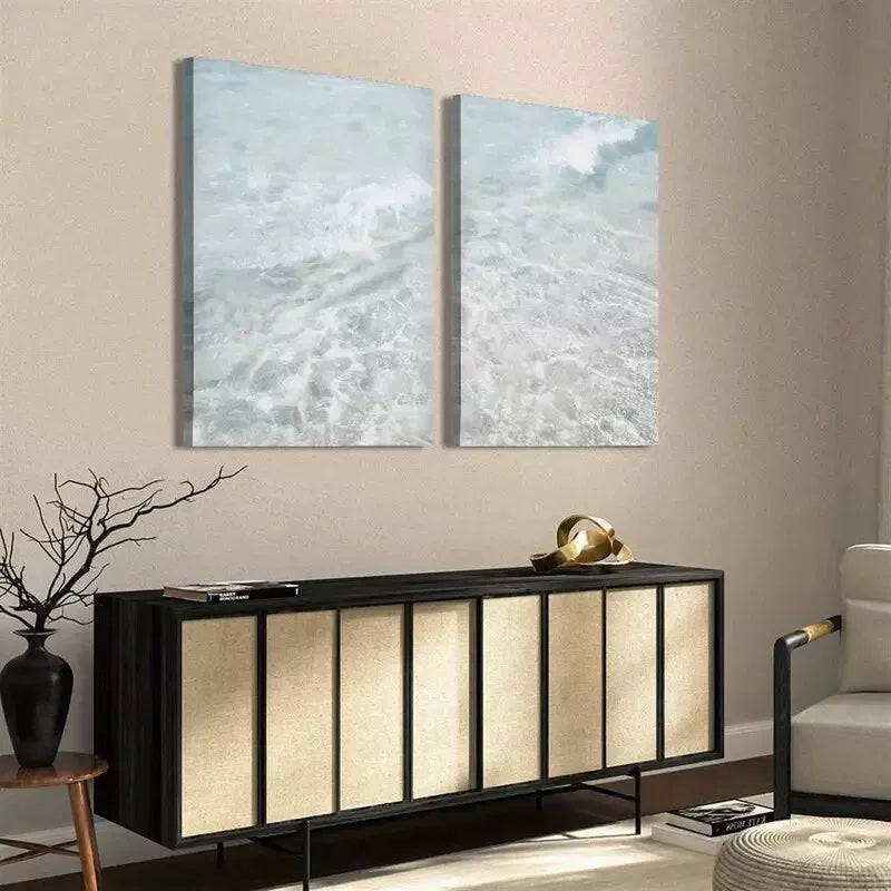 2pcs Painting, Turquoise Sea with Waves, Blue Sea Simple Style Canvas Framed 50x75cm - High Quality Print 100% Australian Made Wall Canvas Ready to Hang