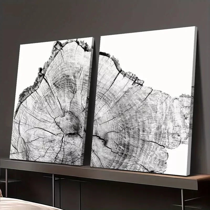 2pcs Wooden Texture In Shades of Black and White Canvas Framed 50x75cm - High Quality Print 100% Australian Made Wall Canvas Ready to Hang