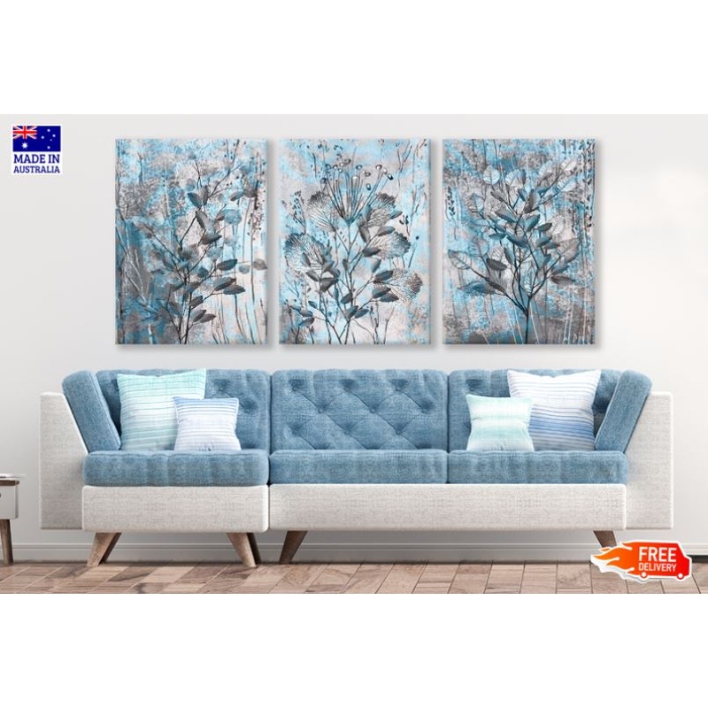 3 Set of Blue & black Floral Design High Quality Print 100% Australian Made Wall Canvas Ready to Hang