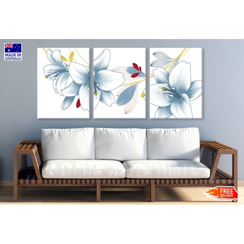 3 Set of Blue Lilly Painting High Quality print 100% Australian made wall Canvas ready to hang