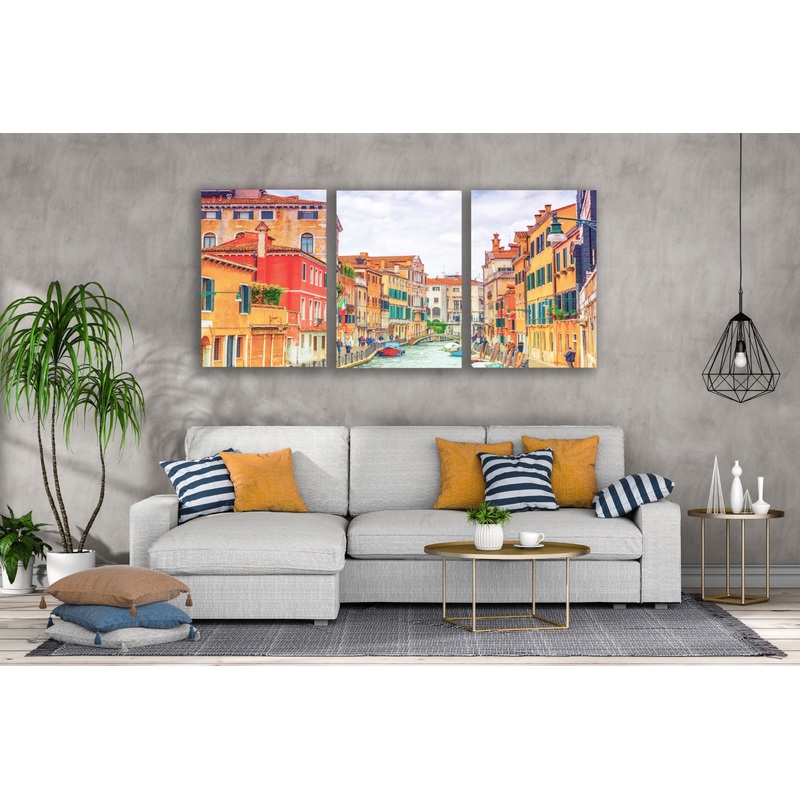 3 Set of Colorful Buildings & Canal Photograph High Quality Print 100% Australian Made Wall Canvas Ready to Hang