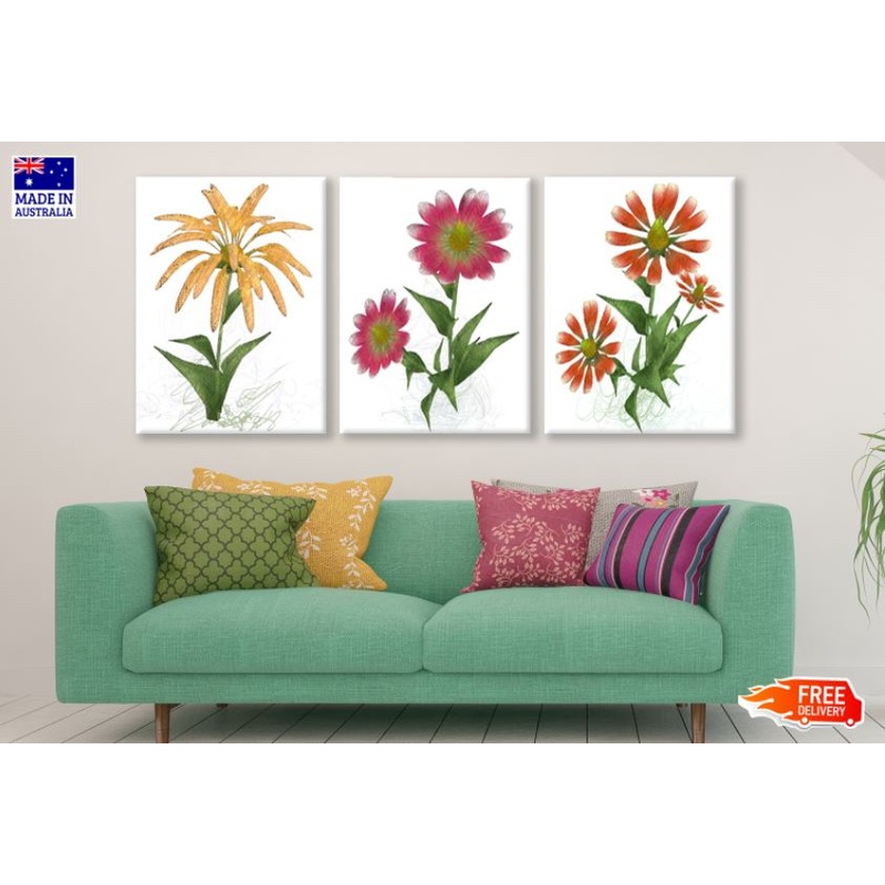 3 Set of Colorful Flowers Painting High Quality Print 100% Australian Made Wall Canvas Ready to Hang