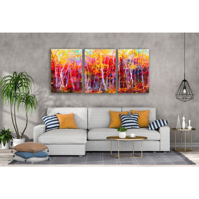 3 Set of Colorful Forest Oil Painting High Quality Print 100% Australian Made Wall Canvas Ready to Hang