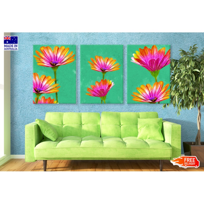 3 Set of Colourful Daisy Flowers Painting High Quality print 100% Australian made wall Canvas ready to hang
