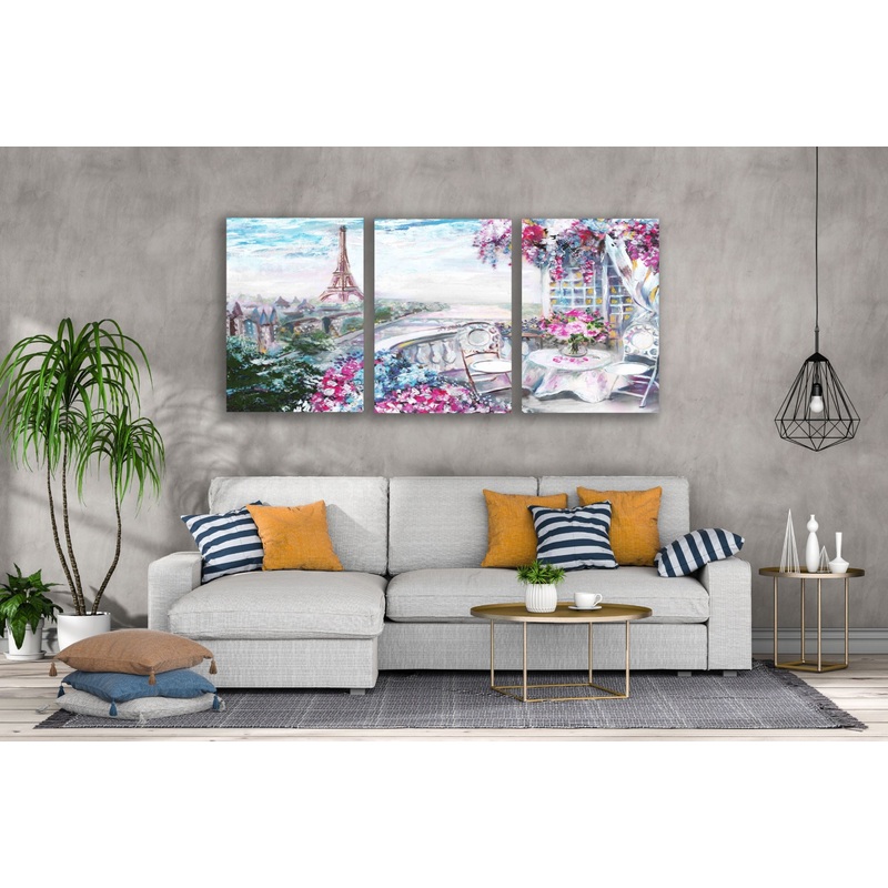 3 Set of Eiffel Tower & Floral Balcony Watercolor Painting High Quality Print 100% Australian Made Wall Canvas Ready to Hang
