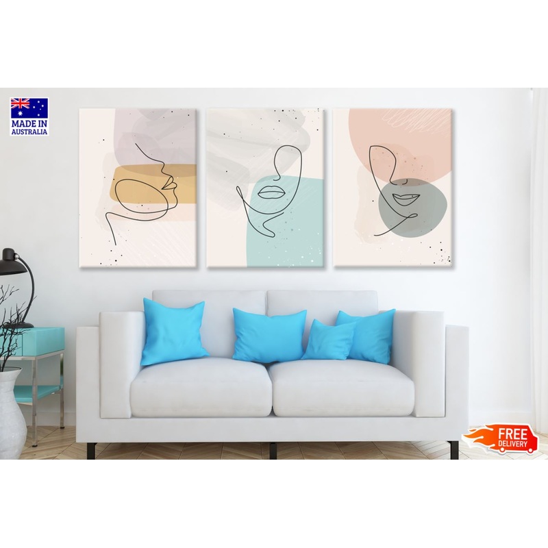3 Set of Faces Line Art Design High Quality Print 100% Australian Made Wall Canvas Ready to Hang