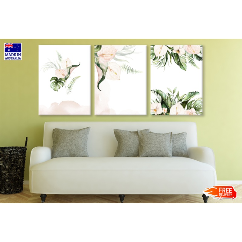 3 Set of Floral & Leaves Design High Quality print 100% Australian made wall Canvas ready to hang