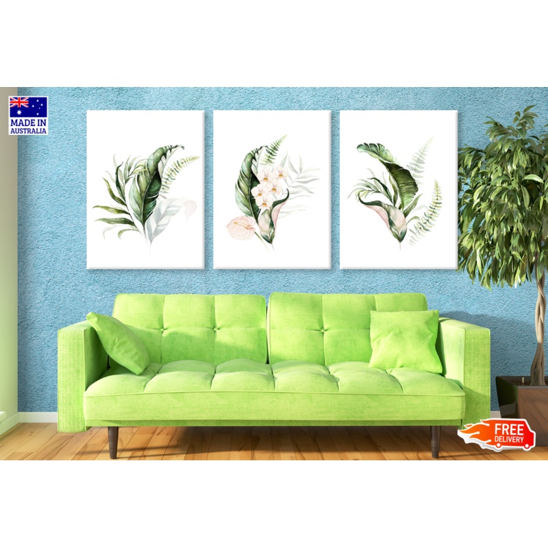 3 Set of Floral & Leaves Painting High Quality print 100% Australian made wall Canvas ready to hang