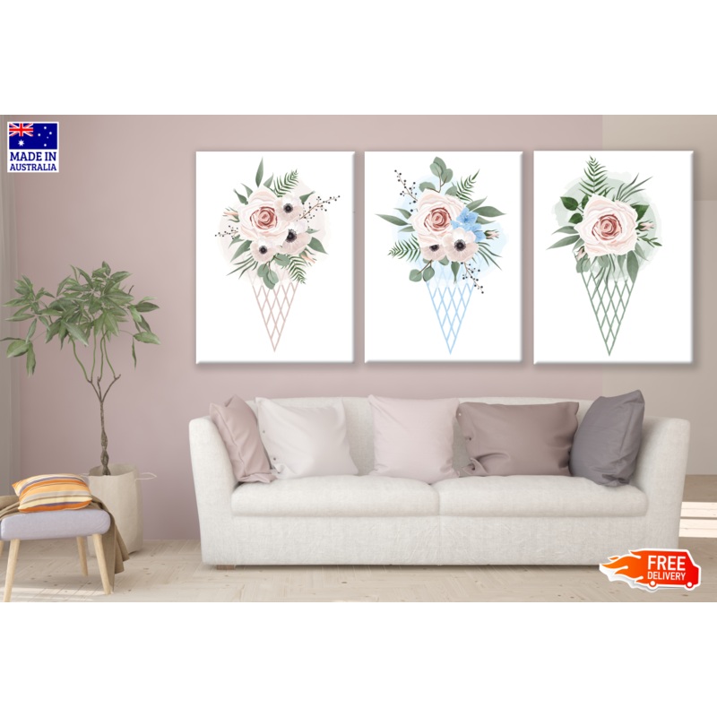 3 Set of Flower Bouquets High Quality print 100% Australian made wall Canvas ready to hang