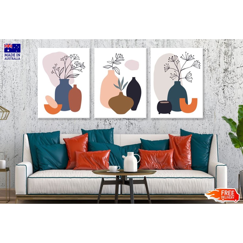 3 Set of Flower Vases Vector Line Art High Quality Print 100% Australian Made Wall Canvas Ready to Hang