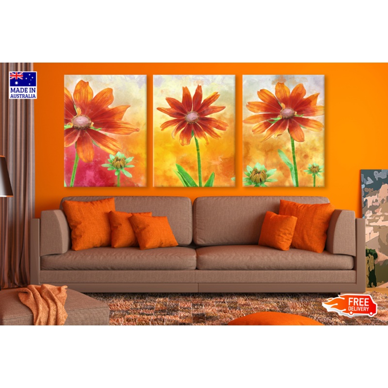 3 Set of Gazania Flower Art High Quality print 100% Australian made wall Canvas ready to hang
