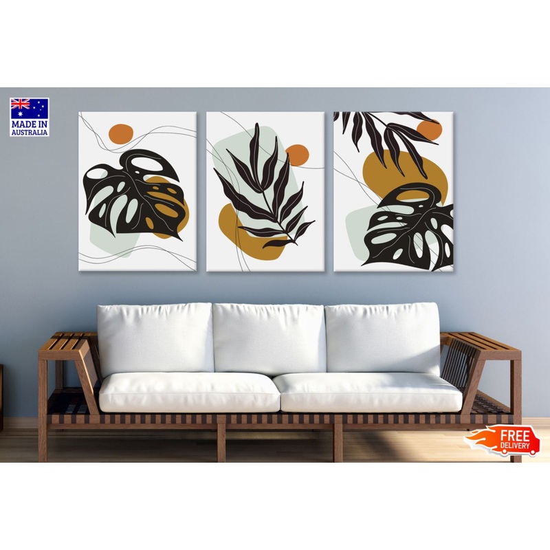 3 Set of Leaves & Shapes Abstract High Quality Print 100% Australian Made Wall Canvas Ready to Hang