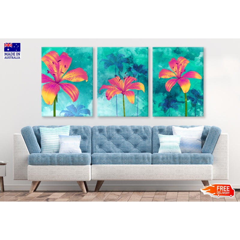 3 Set of Liliy Flower Painting High Quality print 100% Australian made wall Canvas ready to hang