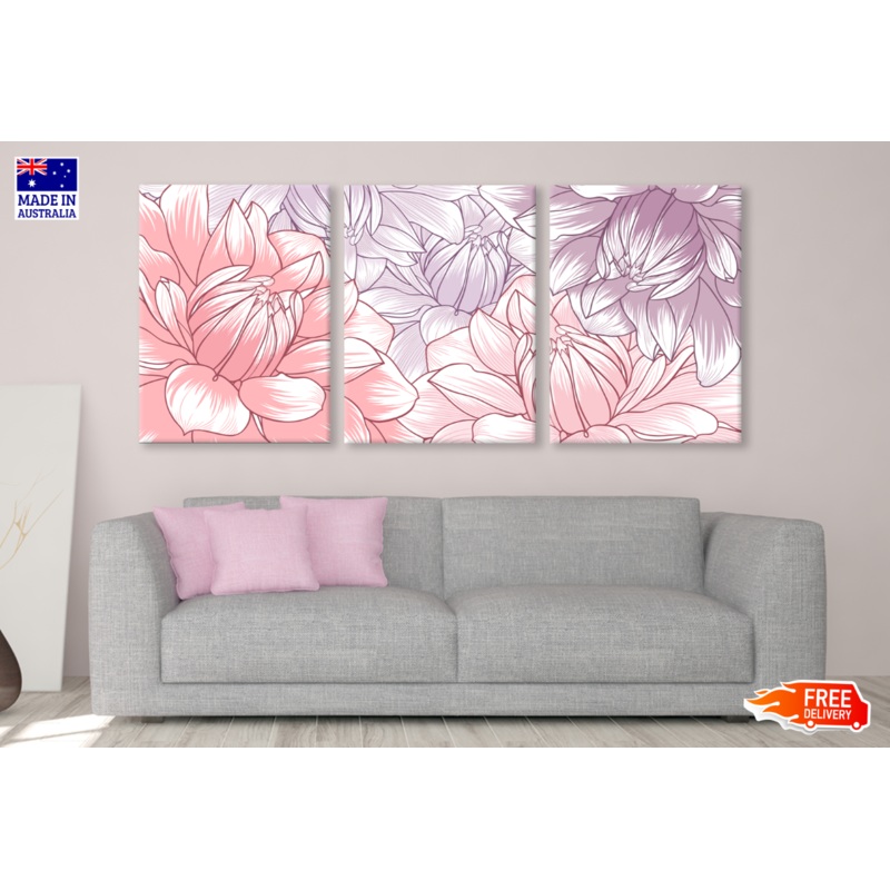 3 Set of Line Floral Design High Quality print 100% Australian made wall Canvas ready to hang