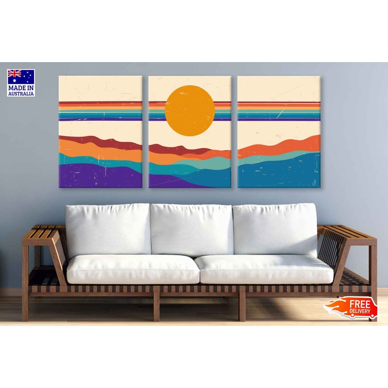 3 Set of Mountain Landscape Vector Illustration High Quality Print 100% Australian Made Wall Canvas Ready to Hang