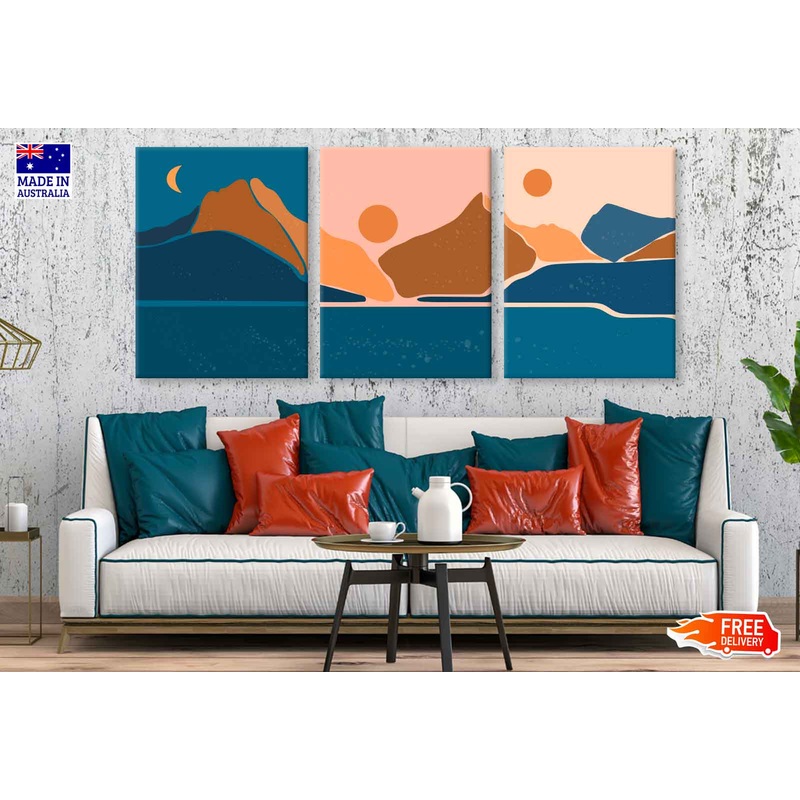 3 Set of Mountain Night Vector Illustration High Quality Print 100% Australian Made Wall Canvas Ready to Hang