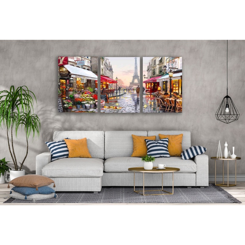 3 Set of People Walking Near Eiffel Tower Watercolor Painting High Quality Print 100% Australian Made Wall Canvas Ready to Hang