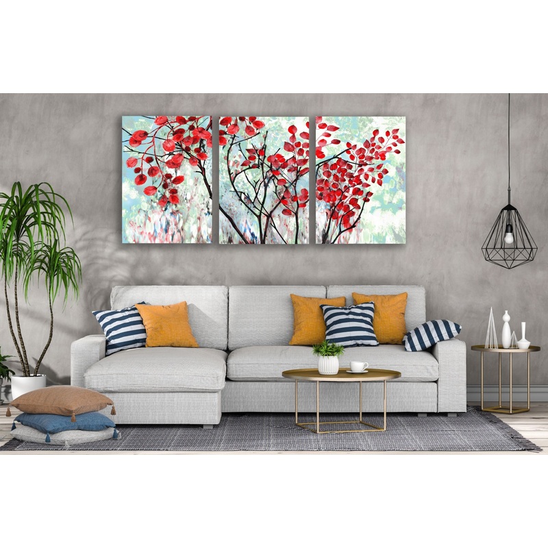 3 Set of Red Leaves Tree Watercolor Painting High Quality Print 100% Australian Made Wall Canvas Ready to Hang