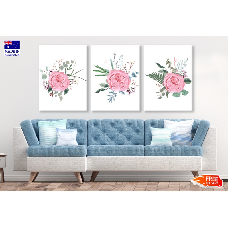 3 Set of Rose Flower Painting High Quality print 100% Australian made wall Canvas ready to hang