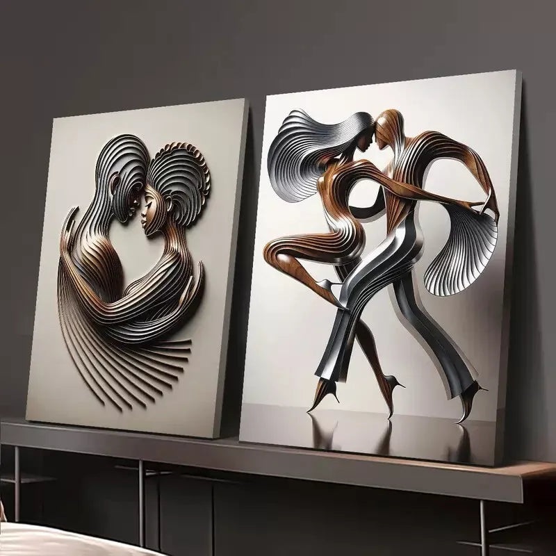 2pcs Abstract Geometric & Elegant Dancer Figures Framed 50x75cm - High Quality Print 100% Australian Made Wall Canvas Ready to Hang