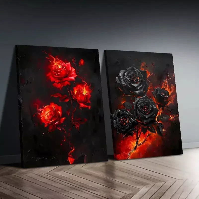 2pcs Black Rose Vintage Oil Painting Framed 50x75cm - High Quality Print 100% Australian Made Wall Canvas Ready to Hang