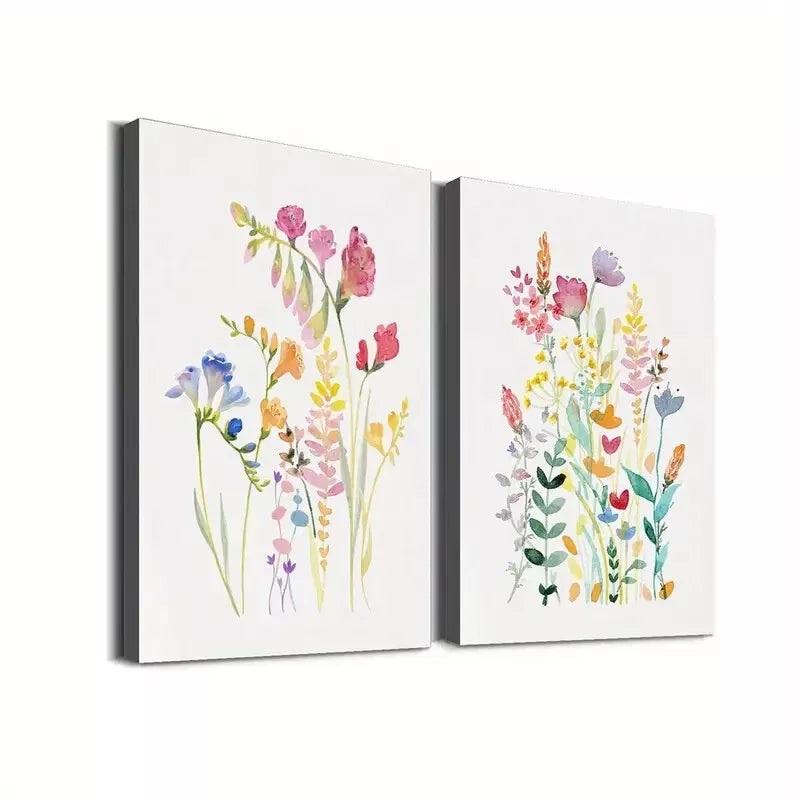 2pcs Colorful Floral Watercolor Design Framed 50x75cm - High Quality Print 100% Australian Made Wall Canvas Ready to Hang