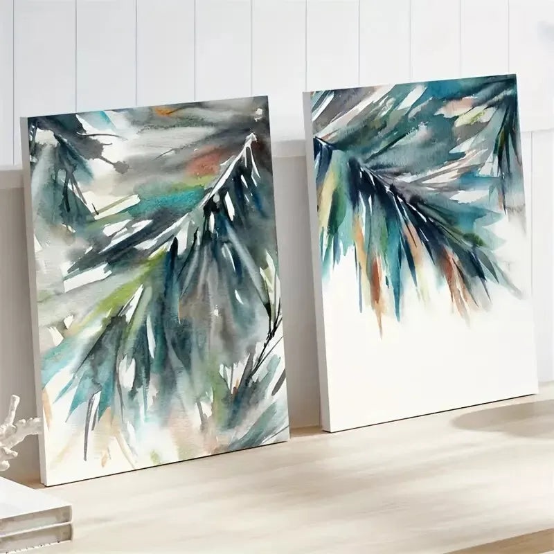 2pcs Palm Leaf Greenery Botanical Watercolor Tropical Framed 50x75cm - High Quality Print 100% Australian Made Wall Canvas Ready to Hang