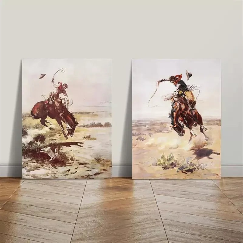 2pcs Rustic Farmhouse & Western Cowboy Framed 50x75cm - High Quality Print 100% Australian Made Wall Canvas Ready to Hang