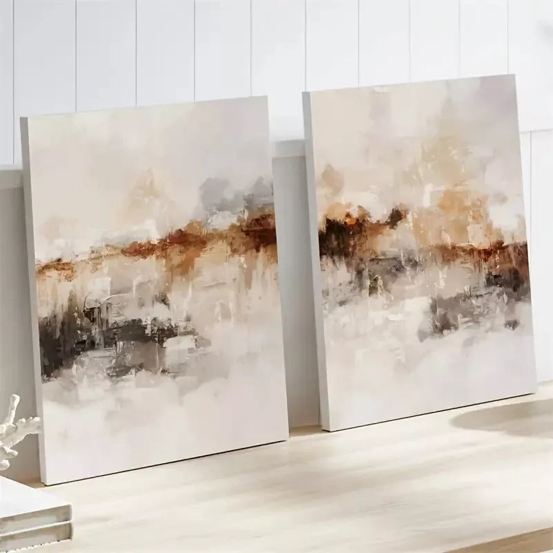 2pcs Set Modern Abstract Neutral Oil Paintings Framed 50x75cm - High Quality Print 100% Australian Made Wall Canvas Ready to Hang