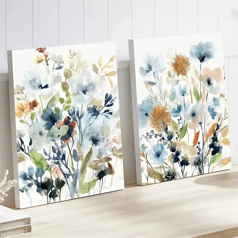 2pcs Set, Watercolor Floral Botanical Framed 50x75cm - High Quality Print 100% Australian Made Wall Canvas Ready to Hang