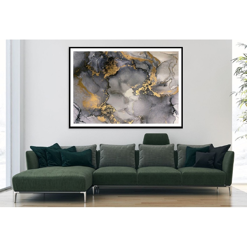Black Grey & Gold Splash Abstract Design Home Decor Premium Quality Poster Print Choose Your Sizes