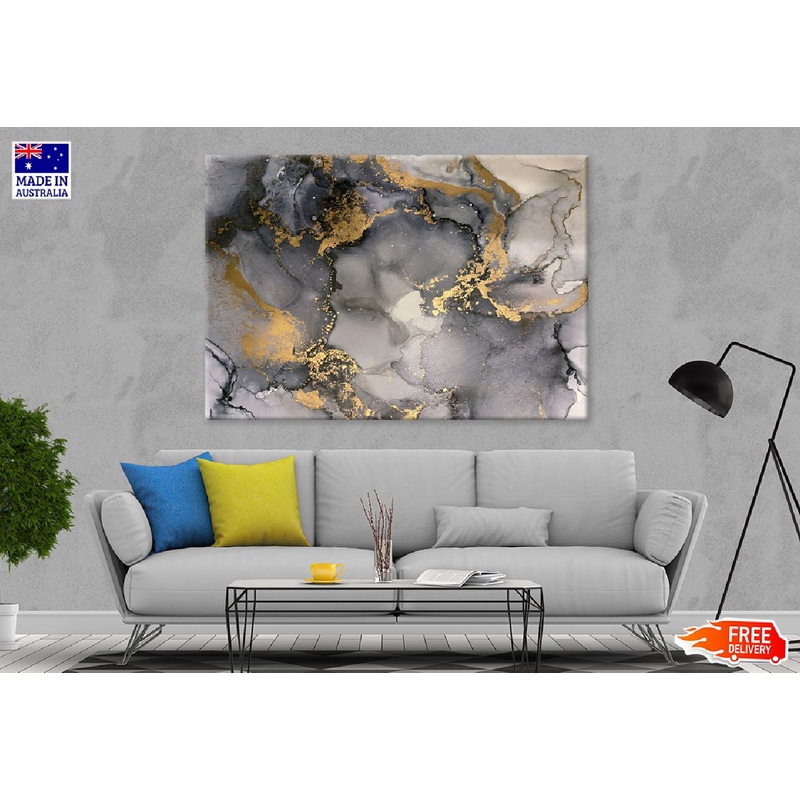 Black Grey & Gold Splash Abstract Design Print 100% Australian Made