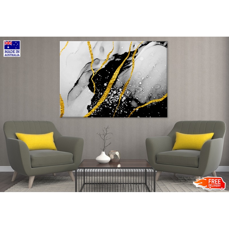 Black & White & Gold Abstract Design Print 100% Australian Made