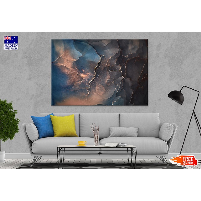 Blue Black & Gold Abstract Design Print 100% Australian Made